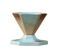 CAPIJIONG 180ml/6oz Coarse Ceramic Kiln Transformed Coffee Cup Creative Hexagonal Ceramic Mug-Hexagonal Cup Plate - kiln turned green