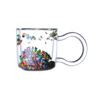 CAPIJIONG 200ml/6.5oz Creative Love Starry Sky Sequins Double Layer Glass Water Cup Heat Resistant Milk Coffee Flower Tea Cup-Colorful Love