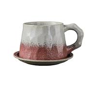 CAPIJIONG 200ml/6.67oz Rough pottery retro instant Coffee cup plate creative European afternoon tea Mug for office home-pink-201-300ml