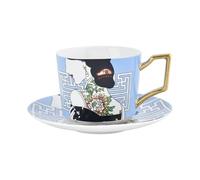 CAPIJIONG 230ml/8oz Chinese Pattern Coffee Cup And Dish Set Creative Ceramic Coffee Cup-laugh