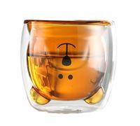 CAPIJIONG 250ml/8.5oz Household Bear Double Glass Coffee Cup Cute Animal Couple Breakfast Milk Cup-Amber