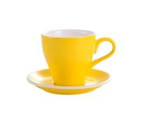 CAPIJIONG 280ml/9.5oz European Style Simple Thickened Coffee Cup And Plate Set Ceramic American Cappuccino Latte Cup-280ml cup and dish set with yellow and white borders