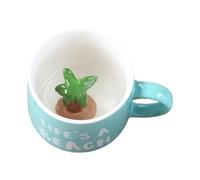 CAPIJIONG 350ml/12oz Cartoon Cute 3D Cup Animal Ceramic Mug Household Dinosaur Sloth Personalized Coffee Cup-Coconut trees