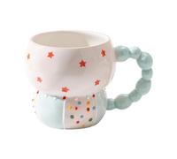 CAPIJIONG 360ml/12oz Hand-Painted Relief Creative Ceramic Mug, Home Large Capacity Cute Breakfast Oatmeal Cup-Five pointed star - color box packaging