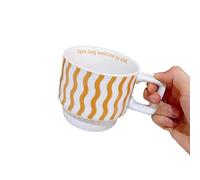 CAPIJIONG 400ml/13.5oz Creative Ceramic Plaid Coffee Cup Microwave Oven Available French Striped Girls' INS Style Mug for office home-Orange curve with text