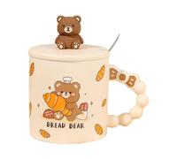 CAPIJIONG 420ml/14oz Cute Bread Cartoon Bear Mug Couple Home Breakfast Milk Coffee Cup-A-style Oxhorn Baoxiao Bear