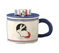 CAPIJIONG 430ml Creative Big White Rabbit Mug Microwave Oven Can Use Milk Candy with Lid Ceramic Large Capacity Couple Breakfast Cup-(Big White Rabbit)+Silicone Cover