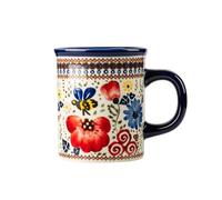 CAPIJIONG 440ml/15oz Creative Ceramic Mug Family Couple Breakfast Coffee Cup-Honey Picked Red Flower