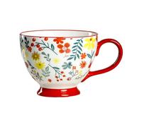 CAPIJIONG 450ml/15oz Creative American Hand-Painted Ceramic Mug Microwave Oven Can Use Large Capacity Breakfast Milk Cereal Cup-Red edged floral fragments