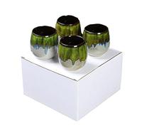 CAPIJIONG 5.07oz Ceramic Kiln Espresso Cup Set - Japanese Tea Cup - Creative Potbelly Cup-Kiln Green -100ml four pack-101-200ml