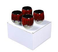 CAPIJIONG 5.07oz Ceramic Kiln Espresso Cup Set - Japanese Tea Cup - Creative Potbelly Cup-Kiln turn red -170ml four pack-101-200ml