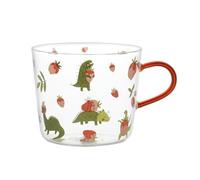 CAPIJIONG 500ml/17oz Little Monster Breakfast Heat Resistant Glass Cute Cartoon Household Large Capacity Mug With Handle-dinosaur
