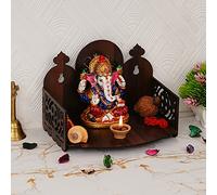 CAPIO ART Readymade Wooden Wall Hanging Puja Temple for Home | God Stand for Pooja Room Mandir | Wall Mounted Wood Devghar Stand for Office and Shop | Brown | A-Design
