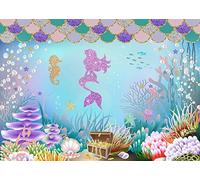CapiSco 5 x 3 ft Mermaid Backdrop Little Mermaid Background for Girll's Birthday Party Beautiful Underwater World Water Grass Starfish Shell Purple Mermaid and Gold Little Hippo Backdrop SCO113A