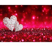 CapiSco 8X6FT Valentine's Day Backdrop Red Glitter Background Photography White Hearts Love Theme Shiny Sparkling Bokeh Effect Backdrop for Engagement Wedding Party Decoration Photo Backdrop SCO131B