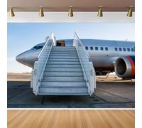 CapiSco Airplane Backdrop 7x5FT Passenger Aircraft with Boarding Steps at The Airport Apron Photography Background Lovers Couples Honeymoon Travel Holiday Vacation Photo Studio Props