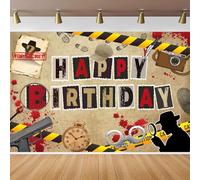CapiSco Detective Theme Birthday Backdrop 7x5FT Mystery Suspect Investigation Fingerprint Clues Photography Background Secret Spy Who's The Birthday Party Decorations Banner