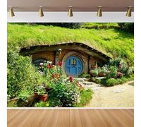 CapiSco Fantasy Hobbit Cave Backdrop 7x5FT Rural New Zealand House Backdrop Green Grass Garden Hobbiton Cabin Photography Background Ring Lord Fans Party Decorations Banner
