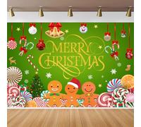 CapiSco Gingerbread Merry Christmas Backdrop 7x5FT Green Peppermint Candy Cane Gingerbread Photography Background Christmas Candy Banner