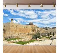 CapiSco Jerusalem Old City Backdrop for Photography, Dome of The Rock Blue Sky Cityscape Ancient Historical Sites Background, Ancient Buildings Rock Wall Decorations Banner 7x5ft