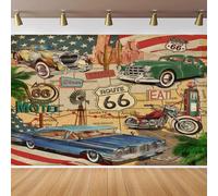 CapiSco Route 66 Vintage Backdrop 7x5FT Comic Retro Road Map Motel Motorcycle Classic Cars American Historic Route 66 Background for Birthday Party Decorations Photoshoot Props