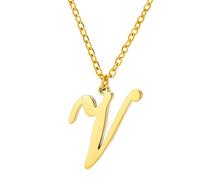 Capital A To Z Stainless Steel Necklace With English Letters Melon Button Men And Women Initial Necklaces For Teen Girls Jewelry Rosary (V, One Size)
