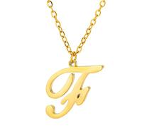 Capital A To Z Stainless Steel Necklace With English Letters Melon Button Men And Women Necklace (F, One Size)