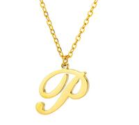 Capital A To Z Stainless Steel Necklace With English Letters Melon Button Men And Women Necklace (P, One Size)