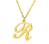 Capital A To Z Stainless Steel Necklace With English Letters Melon Button Men And Women Necklace (R, One Size)