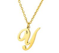 Capital A To Z Stainless Steel Necklace With English Letters Melon Button Men And Women Necklace (Y, One Size)