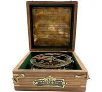 CAPITAL GALLERY Gilbert & Sons London Brass Sundial Compass, Antique Nautical Navigation Instrument in Wooden Box, Royal Navy Collection
