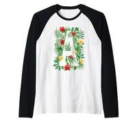 Capital Letter A Alphabet Monogram Initial Flower Gardener Raglan Baseball Tee