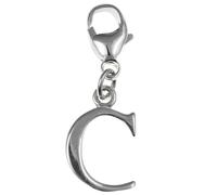 Capital Letter C Alphabet Initial 925 Sterling Silver Clip On Charm Pendant with Lobster Clasp for Women - Plain Polished Letter Charms Compatible with Thomas Sabo Charms Bracelet Necklace