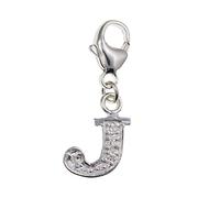 Capital Letter J Alphabet Initial 925 Sterling Silver Clip On Charm Pendant with CZ Cubic Zirconia Stones for Women - Letter Charms Compatible with Thomas Sabo Charms Bracelet Necklace