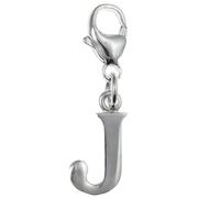 Capital Letter J Alphabet Initial 925 Sterling Silver Clip On Charm Pendant with Lobster Clasp for Women - Plain Polished Letter Charms Compatible with Thomas Sabo Charms Bracelet Necklace
