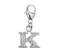Capital Letter K Alphabet Initial 925 Sterling Silver Clip On Charm Pendant with CZ Cubic Zirconia Stones for Women - Letter Charms Compatible with Thomas Sabo Charms Bracelet Necklace