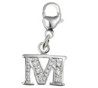 Capital Letter M Alphabet Initial 925 Sterling Silver Clip On Charm Pendant with CZ Cubic Zirconia Stones for Women - Letter Charms Compatible with Thomas Sabo Charms Bracelet Necklace