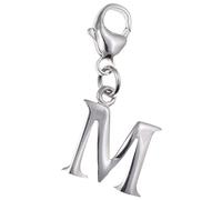 Capital Letter M Alphabet Initial 925 Sterling Silver Clip On Charm Pendant with Lobster Clasp for Women - Plain Polished Letter Charms Compatible with Thomas Sabo Charms Bracelet Necklace