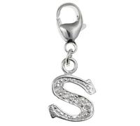 Capital Letter S Alphabet Initial 925 Sterling Silver Clip On Charm Pendant with CZ Cubic Zirconia Stones for Women - Letter Charms Compatible with Thomas Sabo Charms Bracelet Necklace