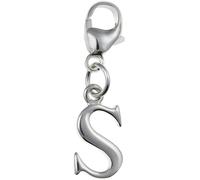 Capital Letter S Alphabet Initial 925 Sterling Silver Clip On Charm Pendant with Lobster Clasp for Women - Plain Polished Letter Charms Compatible with Thomas Sabo Charms Bracelet Necklace