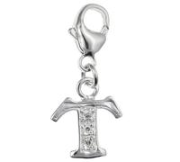 Capital Letter T Alphabet Initial 925 Sterling Silver Clip On Charm Pendant with CZ Cubic Zirconia Stones for Women - Letter Charms Compatible with Thomas Sabo Charms Bracelet Necklace