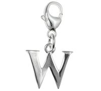 Capital Letter W Alphabet Initial 925 Sterling Silver Clip On Charm Pendant with Lobster Clasp for Women - Plain Polished Letter Charms Compatible with Thomas Sabo Charms Bracelet Necklace