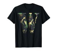 Capital Letter W Stencil Font Army Camo Woodland Camouflage T-Shirt