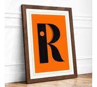 Capital R Typography Framed Wall Art Print A1 (84.1×59.4cm) Walnut, Wall Decor for Living Room, Bedroom, Office & Home, Ready to Hang, Art Gift