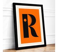 Capital R Typography Framed Wall Art Print A3 (42×29.7cm) Black, Wall Decor for Living Room, Bedroom, Office & Home, Ready to Hang, Art Gift