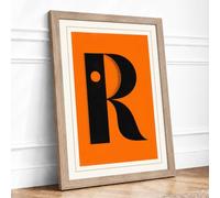 Capital R Typography Framed Wall Art Print A3 (42×29.7cm) Oak, Wall Decor for Living Room, Bedroom, Office & Home, Ready to Hang, Art Gift