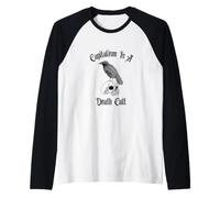 Capitalism is A Death Cult Crow Skull Goth Alternative Punk Raglan Baseball Tee