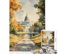 Capitol Building Watercolo Jigsaw Puzzles 1000 Pieces Birthday Gifts Tough Challenge Home Decoration Toys Suitable for People Aged 14 And Above (50x75cm)