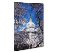 Capitol Hill & Cherry Blossom Tree Canvas Print | Gallery Wrapped 30mm Frame Wall Art | 30x20 inches | Ready to Hang | Modern Floral Picture | Living Room Bedroom Lounge Office