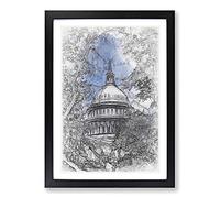 Capitol Hill & Cherry Blossom Tree in Abstract Framed Print | A2 Black Framed Wall Art | Ready to Hang | Abstract Floral Picture | Living Room Bedroom Lounge Office